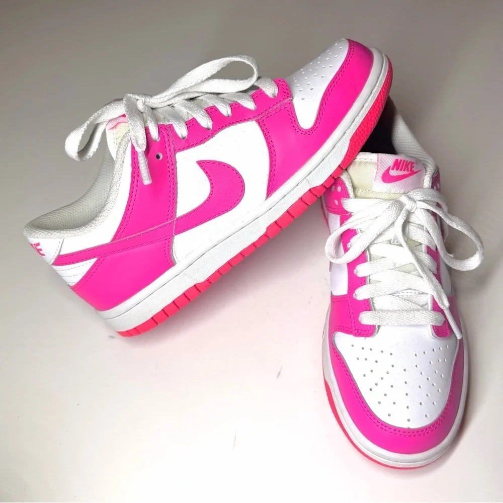 Nike Big Kids Dunk Low GS White/Laser Fuchsia Casual Sneakers Size- 5Y
